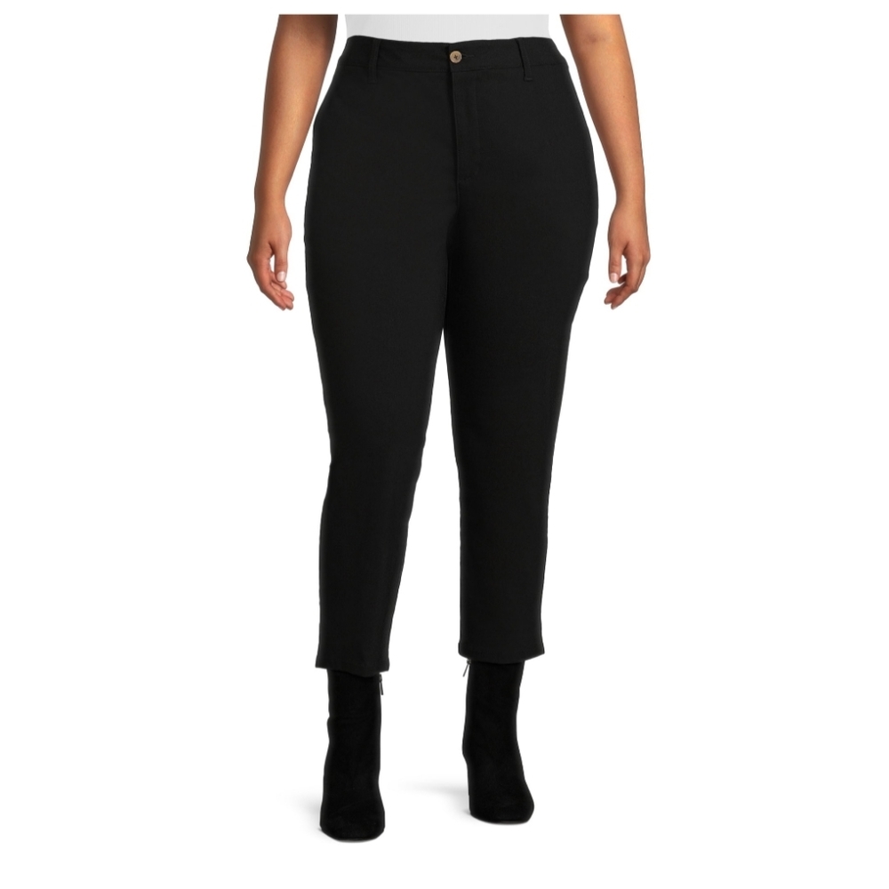 Terra & Sky Women's Plus Size 16W Slim Fit Ankle Pants, 27" Inseam Black NWT
